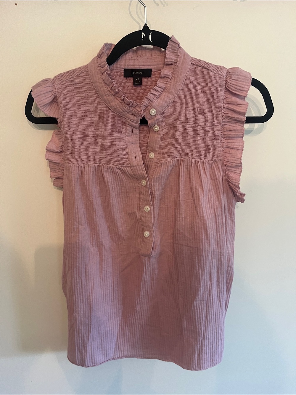 J. Crew Blush Pink Ruffle-Trim Sleeveless Button-Up Camisole
